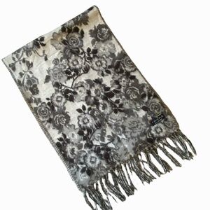 V.Frass Cashmink Acrylic Soft Grey Floral Winter Scarf- Made in Germany